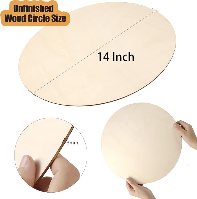 5Pcs 14 Inch Wood Circles for Crafts, Unfinished Blank Wooden Rounds Slice Wooden Cutouts for DIY Crafts, Door Hanger,Wood Buring, Painting