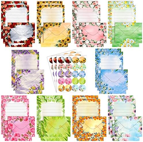 TaoBary 160 Pcs Flower Stationery Paper and Envelopes Set, 5.5 x 8.25''