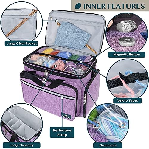 PAVILIA Knitting Yarn Storage Bag Crochet Organizer for Knitter, Purple