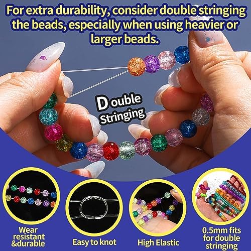 FANDAMEI 0.5mm Elastic Bracelets Strings Cord, Elastic Crystal Stretch Bead Cord for Jewelry Making, Clear Stretchy Elastic String Cord for Beading, Transparent Thread for Bracelet Necklace Making