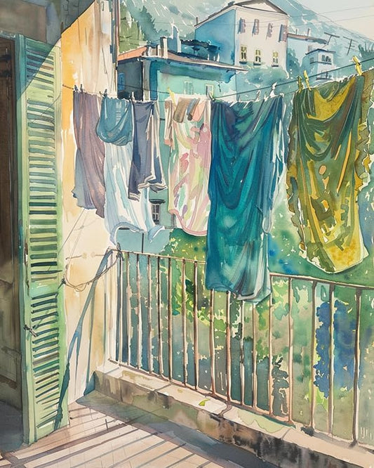 SKMN Paint by Number for Adults Beginners,Watercolor Balcony,DIY Oil Painting Kits for Home Wall Art Decor,40x50cm,Without Frame