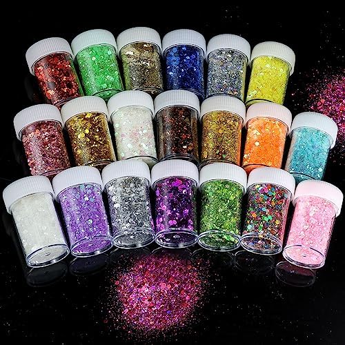 Holographic Chunky and Fine Glitter Mix, 20 Colors for Resin, Iridescent Nail, Cosmetic Eye Hair Face Body, Flakes Sequins for Epoxy Resin Tumbler DIY Arts Crafts