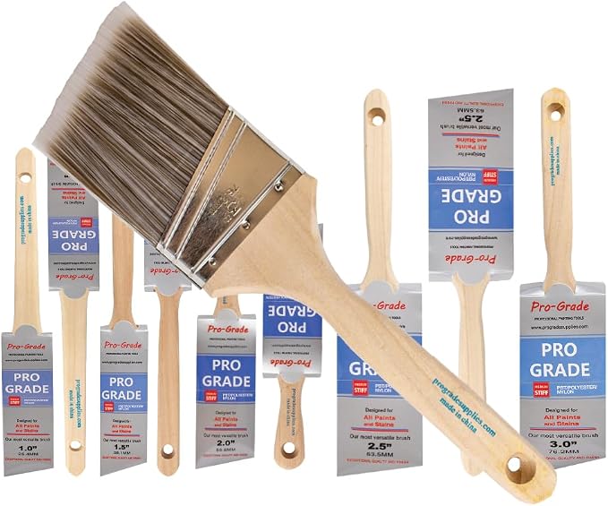 Pro Grade Angle Paint Brushes, Paint Brush Set for Trim & Walls, 10 Pc | Sash & cut-in detail | Furniture, cabinets, doors & fences | Interior & exterior | Latex, oil & stain | Medium stiff bristles