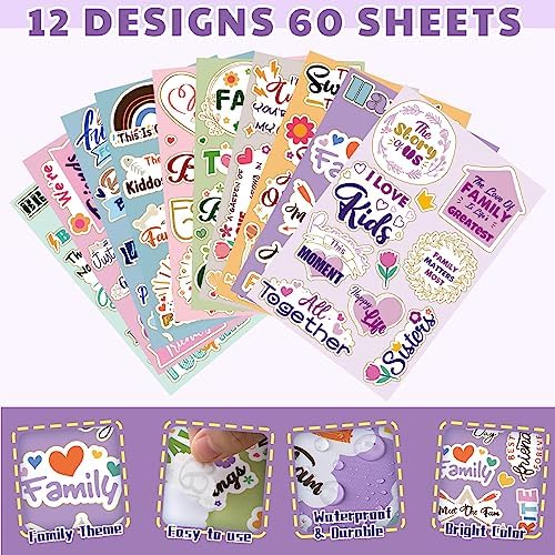 Qilery 60 Sheets Family Scrapbook Stickers Bulk