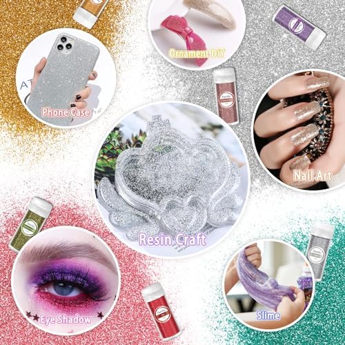 Renfio Fine Glitter, 16 Colors Resin Glitter Set Each 15g/0.53oz