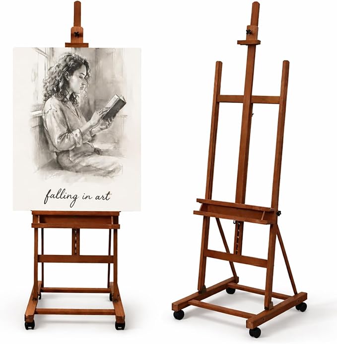 Falling in Art Large H-Frame Studio Artist Easel, Holds up to 51'', Brown