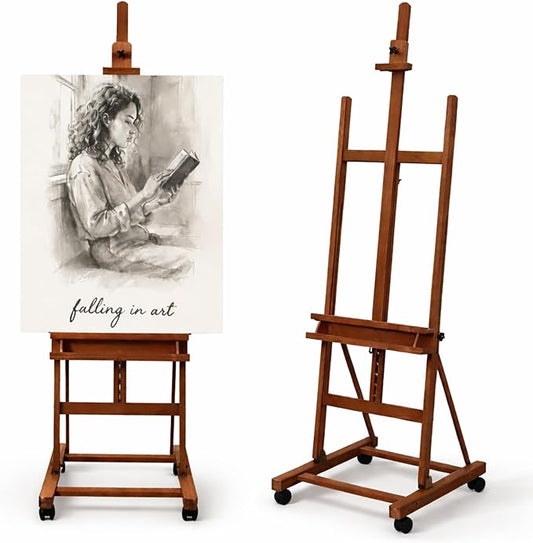 Falling in Art Large H-Frame Studio Artist Easel, Holds up to 51'', Brown