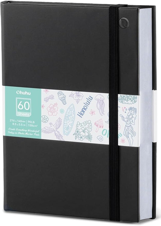 Ohuhu 5.5"x8.5" Double-Sided Bleedproof Marker Pad Art Sketchbook 60 Sheets | Small Sketch Book - 90 LB/150 GSM Smooth Drawing Paper - 60 Sheets/120 Pages -Hardcover Sketch Pad for Alcohol Markers Paints