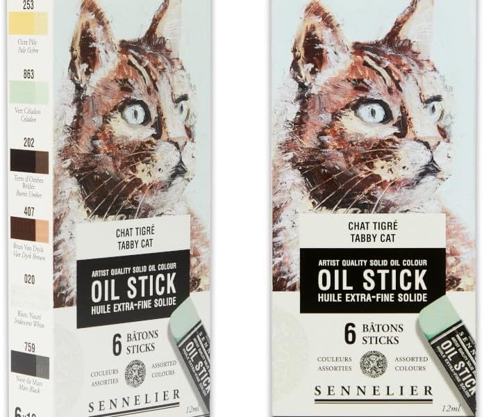 SENNELIER Mini Oil Stick Set, Tabby Cat Colors, 6 Artist Quality Sticks, 12ml