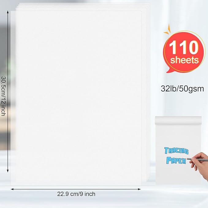 110 Sheets Tracing Paper for Drawing, 9”x12” Trace Paper, Translucent Vellum Paper Tracing Paper Pad, Tracing Pad for Sketching, Preliminary Drawing, Overlaying Images Tracing (Pack of 2)