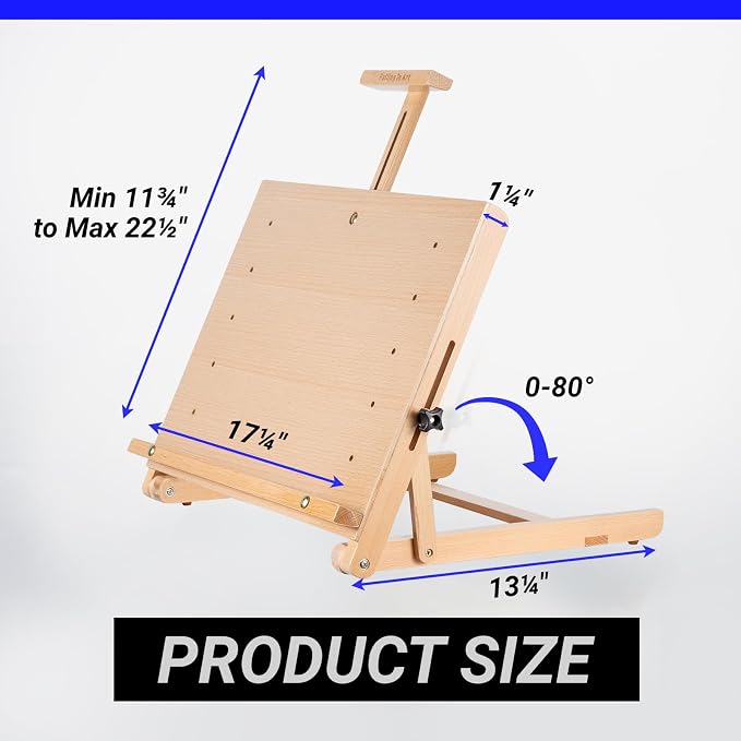 Falling in Art Adjustable Beechwood Tabletop Easel, Holds up to 22.5'' | Wooden Desktop Drawing Board Easel for Artists and Beginners, Suitable for Painting and Displaying Artwork