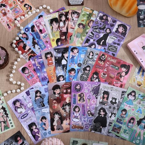 Girl's Japanese Retro Sticker Book, Anime Showa Girl Theme - 650+ Cute Old Showa Style Comics Stickers, for DIY Scrapbooking Journaling Handbook Decoration