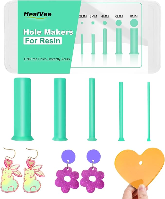 HealVee Hole Maker for Resin, 5 Sizes(2/3/4/6/8mm) 25PCS Make Holes Without Drilling for Epoxy & UV Resin, Holes Tools for Jewelry Making, Pet Tag, Keychain, DIY Craft Pendant Decor
