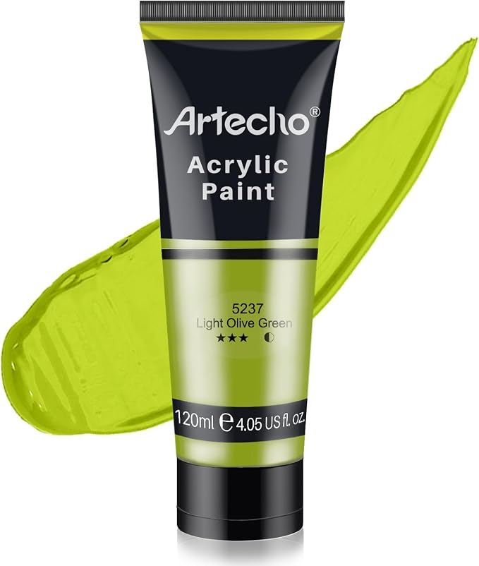 Artecho Light Olive Green Acrylic Paint 120ml /4.05oz Tube | Semi Glossy Finish, High Pigment Rich Color Craft Paint for Canvas, Rocks, Wood, Fabric, Ceramic, Non-Toxic