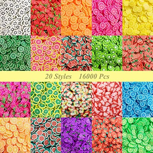 20000 pcs (20 Styles) Fruit Clay Slices Charms, VEINARDYL Nail Art Slices 3D Polymer Clay for DIY Crafts Resin Slime Making Cellphone Decoration