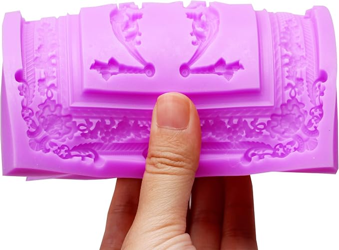 Victorian Ornate Picture Frame Silicone Mold, Frame Molds for Chocolate Purple Decorative Border Design for Resin Casting DIY Clay Fondant Crafts Supplies Vintage Pattern