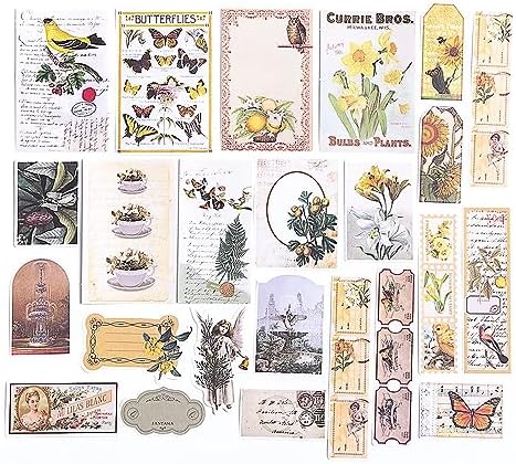 Alideco 200pcs Vintage Scrapbook Stickers Kawaii Fairy Scrapbooking Paper Washi Junk Journaling Supplies Collage Album Aesthetic Cottagecore Picture Frames(Plant Butterfly)