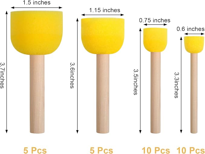 30 Pcs Round Sponges Brush Set, Round Sponge Brushes for Painting, Paint Sponges for Acrylic, Painting Tools for Kids Arts and Crafts (4 Sizes) (Pack of 3)