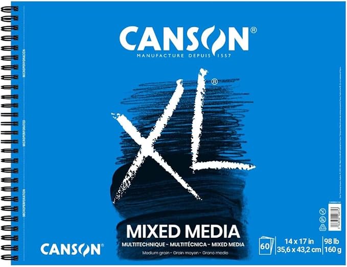 Canson XL Series Mix Media Pad, 14" x 17", White, 98 lb. (160gsm), 60 Sheets/Pad, Pack of 3 Pads, 180 Sheets Total