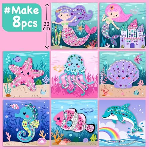 EZCRA Mermaid Gem Sticker Kit for Kids - 800 Stickers, 8 Underwater Themes