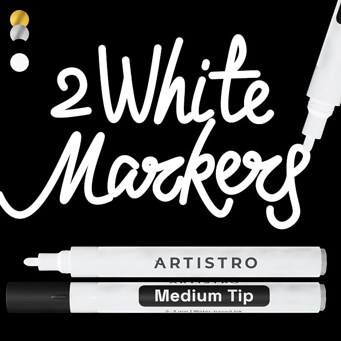 ARTISTRO White Acrylic Paint Markers - 3mm Medium-Tip - Set of 2
