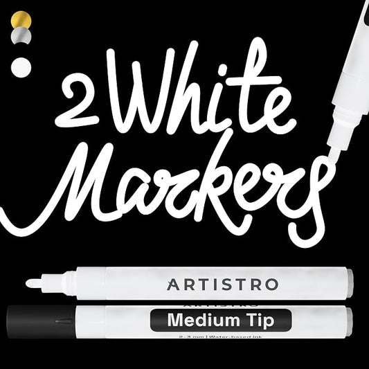 ARTISTRO White Acrylic Paint Markers - 3mm Medium-Tip - Set of 2