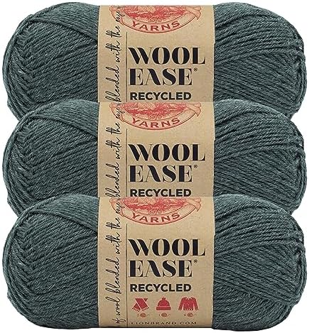Lion Brand Yarn, Wool-Ease Recycled Crochet Yarn, Charcoal, Gray, 3 Pack