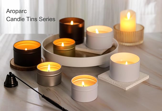 Aroparc Candle Tins 8oz with Lids, 24 Pack Seamless Round Metal Candle Jars, Bulk Empty Containers for DIY - Black