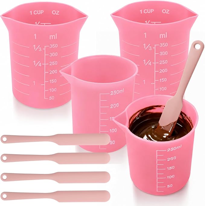 Palksky 4PCS Pink Measuring Cups with 1 Cup & 1.5 Cup & Jar Spatulas | Reusable Baking Supplies for DIY Chocolate Molds, Melting Chocolate
