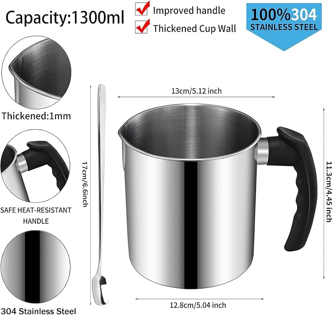 DINGPAI Candle Making Supplies, Candle Make Pouring Pot, Wicks & Soy Wax | 304 Stainless Steel Melting pot & Spoon, Candle Wicks, Sticker and Wicks Holder, 1LB Natural Soy Wax for Candle Making