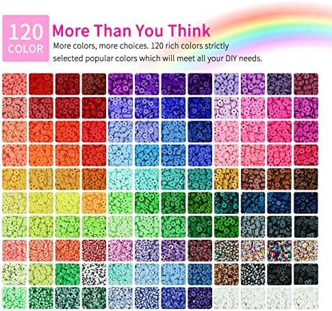 20,000 Pcs Clay Beads Bracelet Making Kit, 120 Colors 6 Boxes Polymer Beads Spacer Heishi Beads & Jewelry Kit with Pendant Charms Elastic Strings, Crafts Gift for Kids Adults