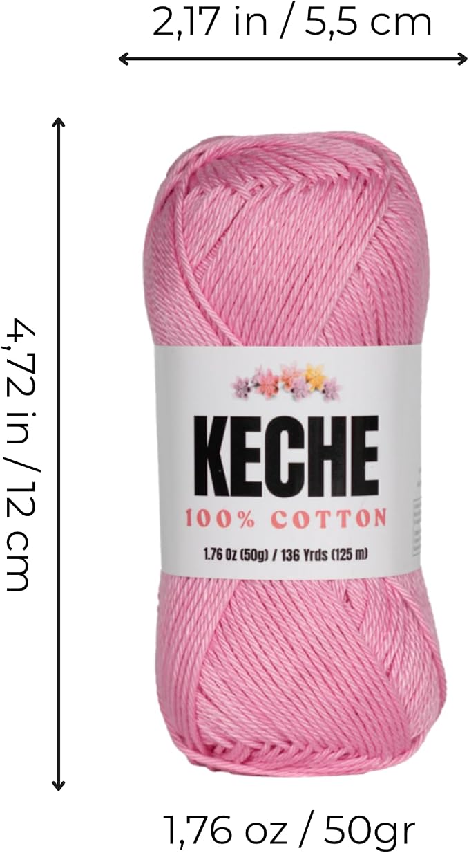 Cotton Yarn - 100% Cotton Yarn for Crocheting and Knitting, Mercerized Cotton Amigurumi Yarn Fine-Sport 2 1.76 oz (50g) / 136 Yrds (125 m) - Baby Pink