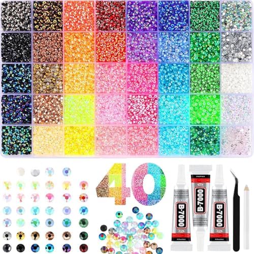 Bedazzling Kit, 32000Pcs 40 Colors Jelly Rhinestones Bedazzler Kit, 3mm Resin Flatback Gems with 3Pcs Glue & Tools for Bedazzling, Nail Art, Shoes, Clothing, DIY Craft, Decor, Diamond Art
