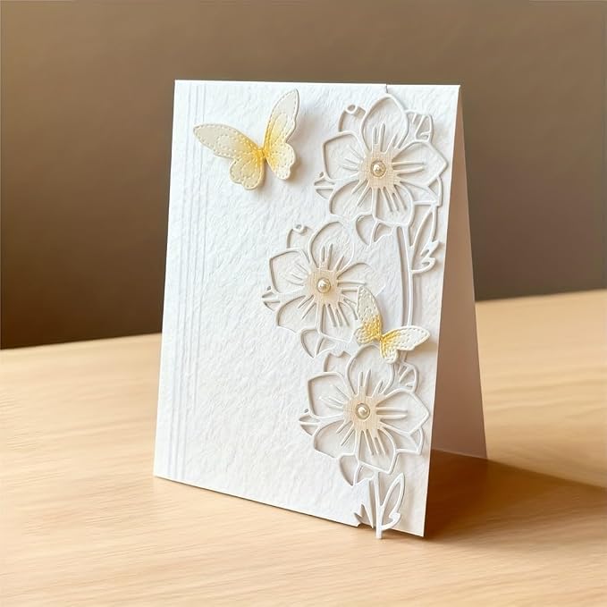 Lapoo Flowers Cutting Die for Scrapbooking - Durable Metal Cutting Die for DIY Scrapbook Photo Album Decorative Paper Card, Metal Card Making Supplies (Butterfly and Flower 5.5 x 2.7 in)