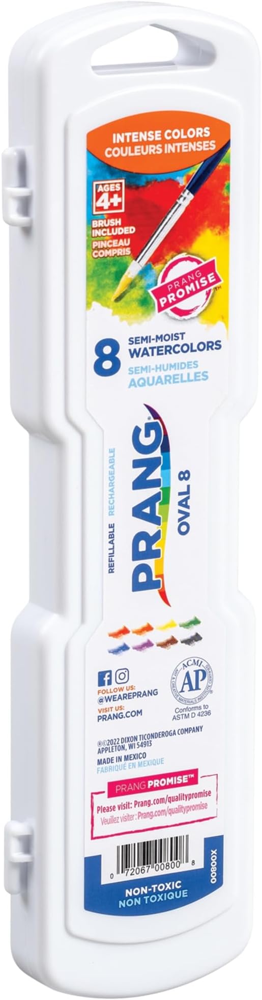 Prang Oval Pan Watercolor Paint Set, 8 Assorted Colors, 1 Count | Perfect for painting, art lessons, crafts and creative projects