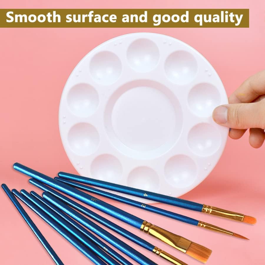 Paint Brushes Palette Set, 10pcs Nylon Hair Brushes and 1pcs Plastic Paint Palette, Combination Suitable for Oil, Acrylic and Watercolor