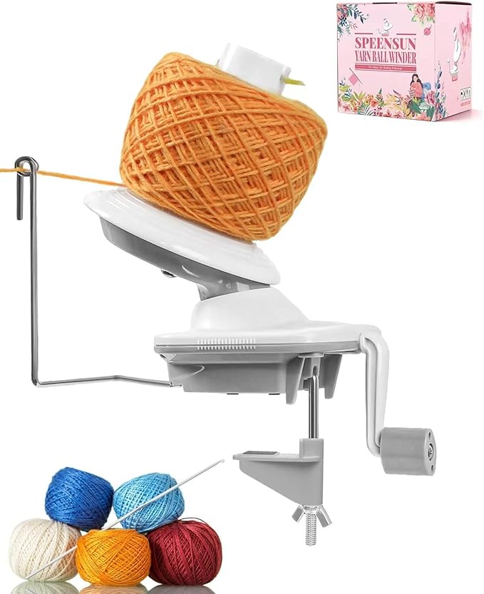 SPEENSUN 3.5 OZ Manual Yarn Cake Winder, Low Noise Spinner for Crocheting | ABS Ball Maker with Non-Slip Table Clamp, Easy Install Knitting Tool, Smooth Operation for Yarns Below Size 5