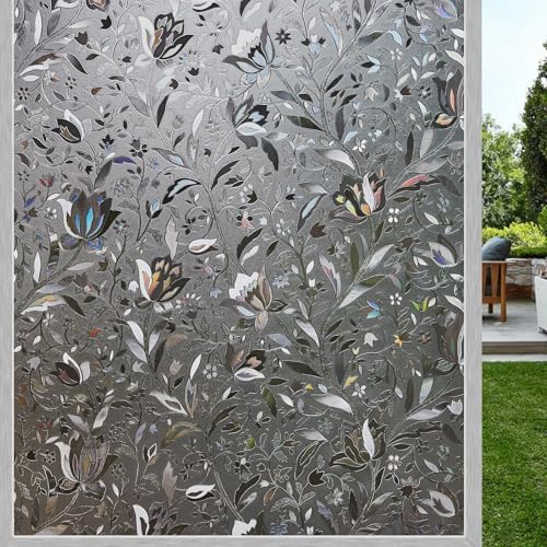 LEMON CLOUD Window Privacy Film, Stained Glass Window Cling, 17.5″ x 157.4″