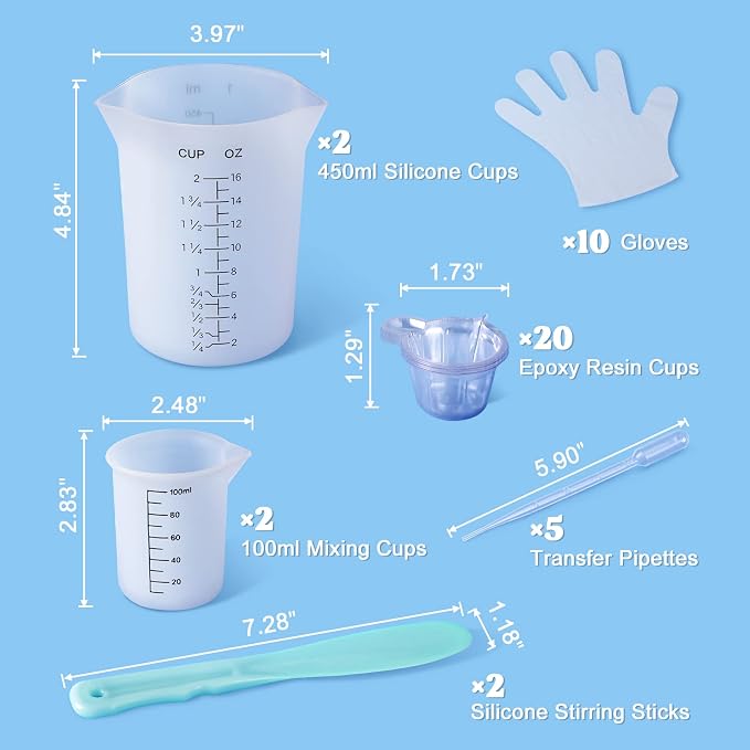 LET'S RESIN Silicone Measuring Cups, 450 ml and 100 ml Mixing Kit | Two-Scale Reusable Silicone Cups and Stirring Sticks Are Easy to Clean for Resin Molds, Pigments and Glitter Tumblers