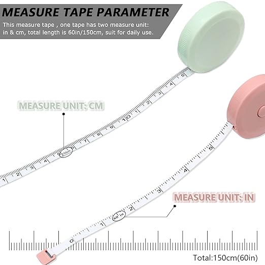 60IN Retractable Tape Measure*6+Soft Measuring Tape for Body Measurements*2 | 150mm Premium Sewing Tape Double Scale Vinyl Ruler for Weight Loss Medical Tailor Fabric Cloth Knitting Craft