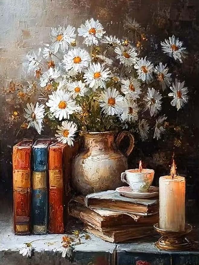 OJTOYART Daisies Paint by Numbers Kit for Adults, vase Adult Painting by Numbers for Beginner on Canvas, DIY Hand Painted Oil Paintings for Home Wall Decor 16 X 20 inch