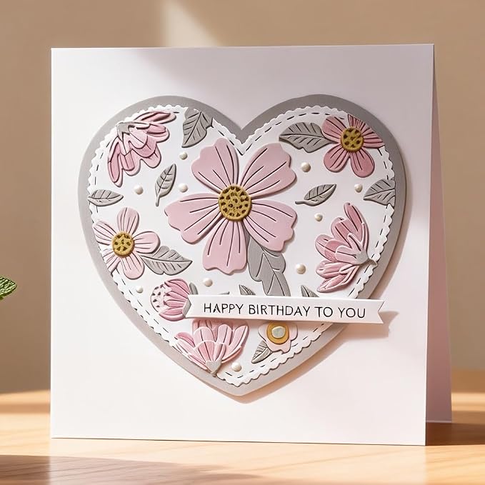 Lapoo 3D Backgrounds Frame Metal Cutting Die for Scrapbooking, New Cutting Dies DIY Album Card Making Decor Paper Craft Metal Die Cuts Party Wedding Decorations (Love Frame and Flowers 4.7 x 4.1 in)