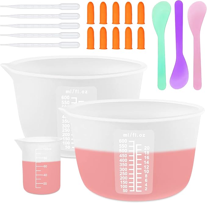Silicone Resin Measuring Cups, 600ml with Stir Sticks