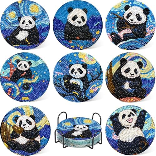 Leatrice 8 Pcs Diamond Art Coasters Small Diamond Painting Kits for Adults