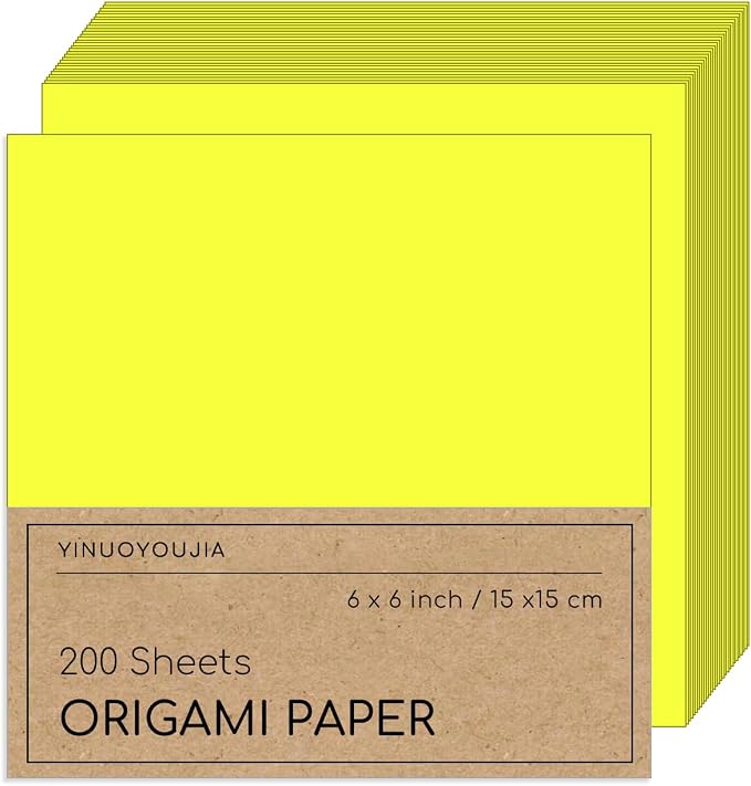 Double Sided Color 200 Sheets 6x6 inch Origami Paper Light Yellow Origami Paper Kit for Kids,Colored Paper Kit Gifts for Beginners