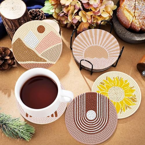 DOTSOPS 6 Pcs Diamond Art Kits for Adults Diamond Art Coasters with Holder