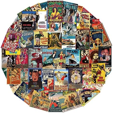 100 pcs Vintage Posters Nostalgic Vinyl Skateboard Cool Retro Stickers no Repeat Notebook Guitar Trolley case Waterproof car Graffiti Stickers