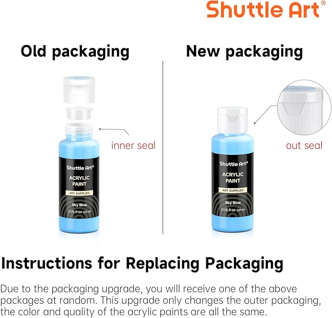 Shuttle Art Acrylic Paint, 50 Colors Acrylic Paint Set, 2oz/60ml Bottles, Rich Pigments, Water Proof, Premium for Artists, Beginners and Kids on Canvas Rocks Wood Ceramic Fabric