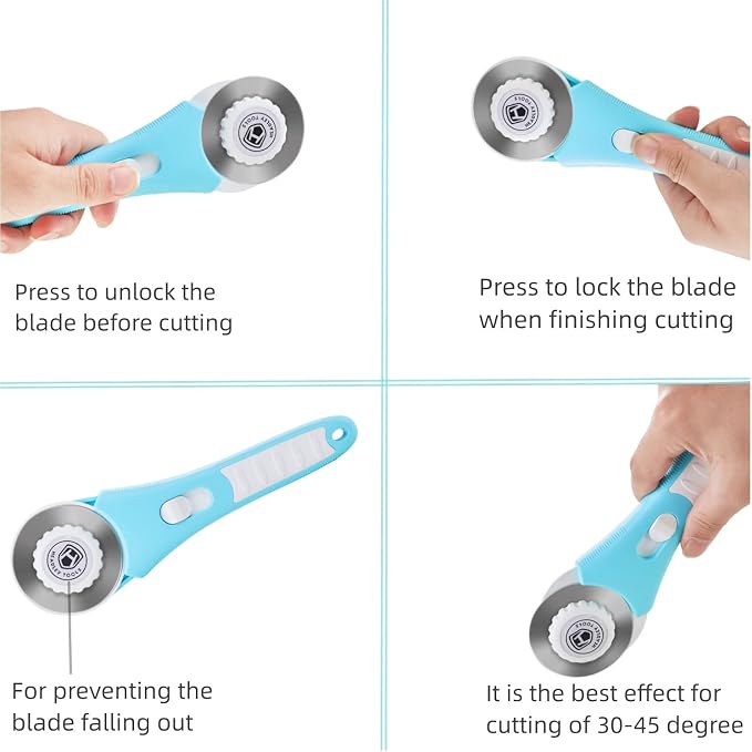 60mm Rotary Cutter with 5pcs Extra Blades, Bearing Design Rolling Cutter with Safety Lock for Fabric, Leather, Crafting, Sewing, Quilting, Fabric Rotary Cutter Perfect for Left & Right Hand (Blue)