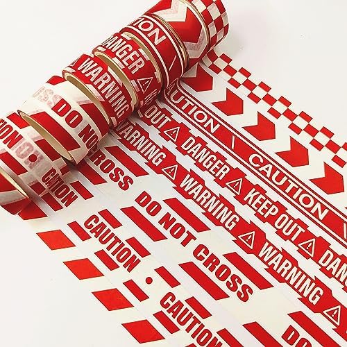 Caution Line Washi Tape Set 16 Rolls Yellow Red Boundary Masking Transportation Toy Decorative Tapes for Arts, DIY Crafts, Journals, Planners, Scrapbook, Wrapping